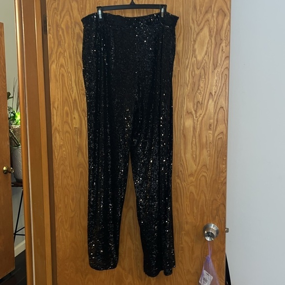 CABLE & GAUGE Black Sequin Pull-On Wide Leg Pant Trouser Lined Plus Size XL - Picture 5 of 8